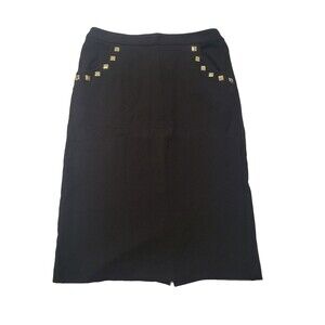 Carmen Marc Valvo Black Pencil Skirt with Gold Studded Pockets Size 6